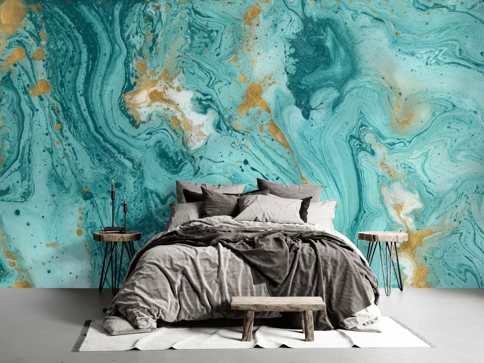 Fotobehang lichtblauwe patronen op marmer