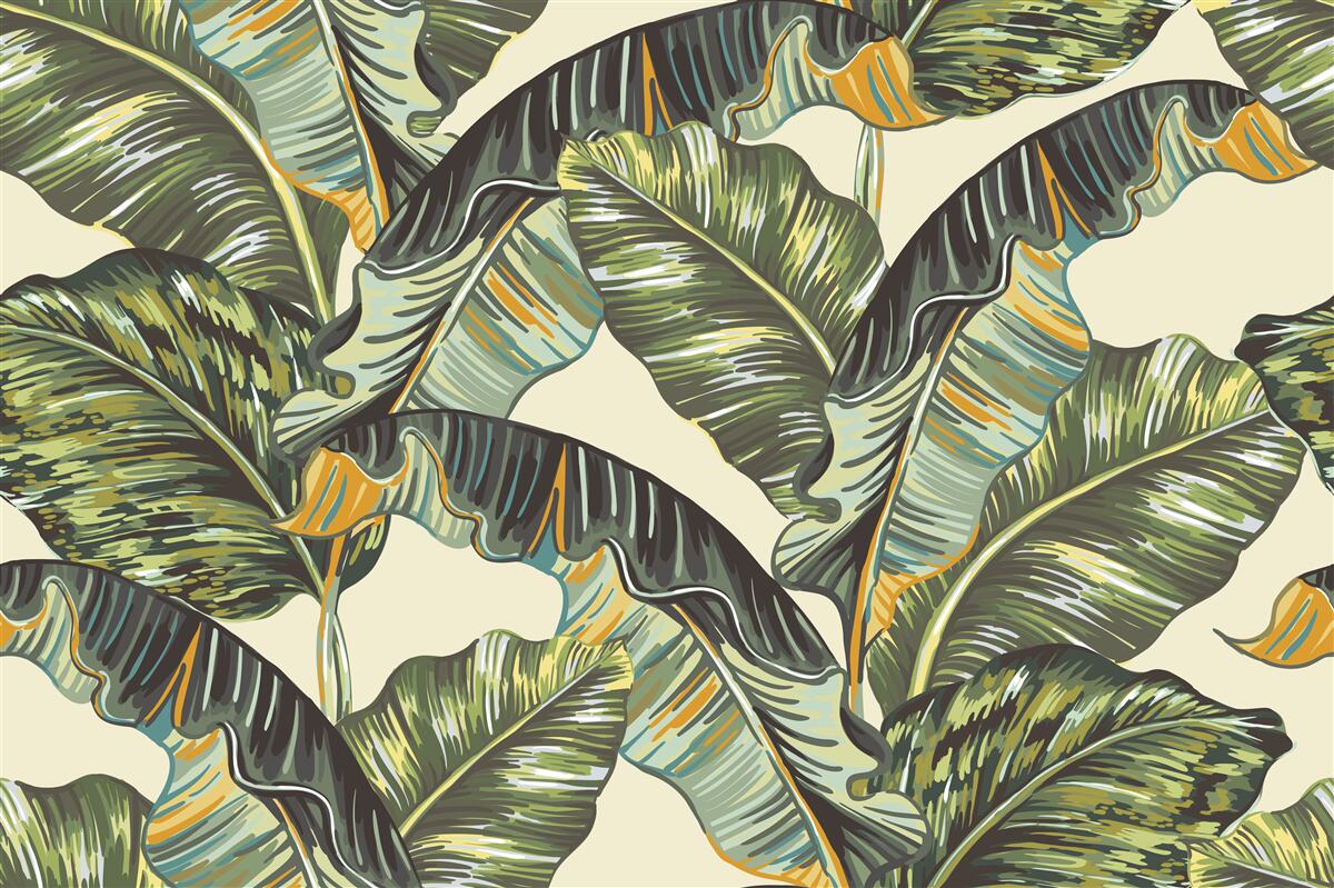 Fotobehang vele tinten op varenbladeren