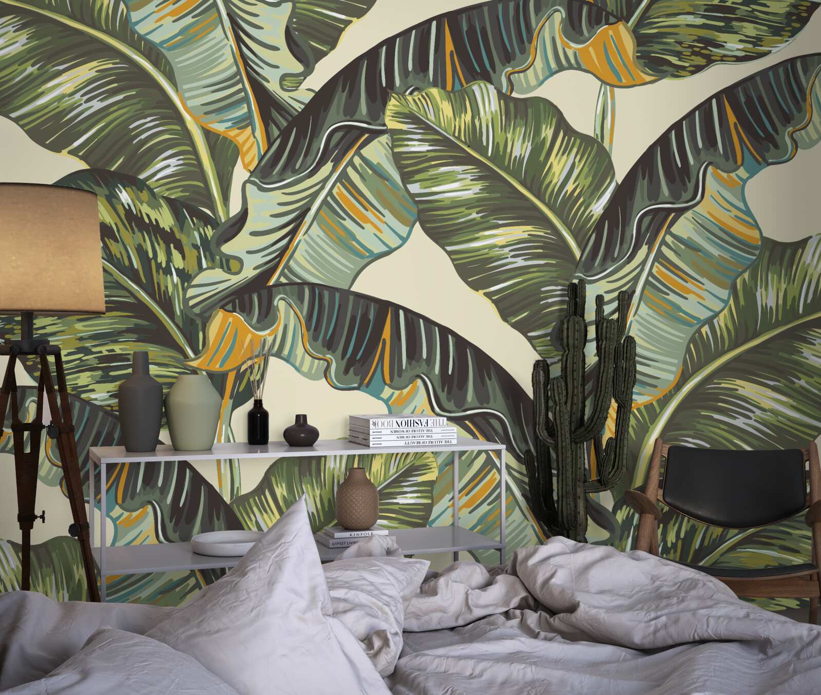 Fotobehang vele tinten op varenbladeren