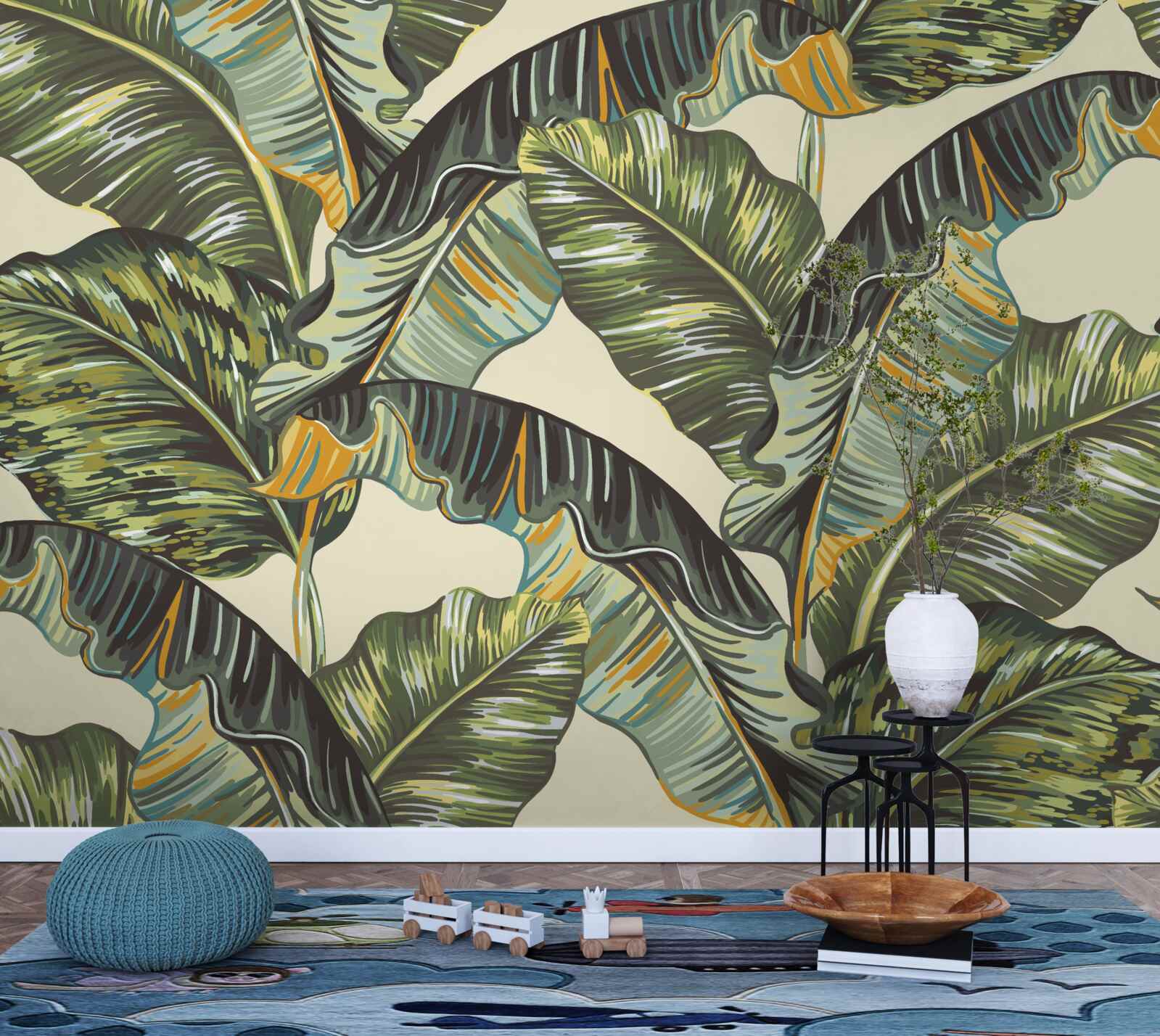 Fotobehang vele tinten op varenbladeren