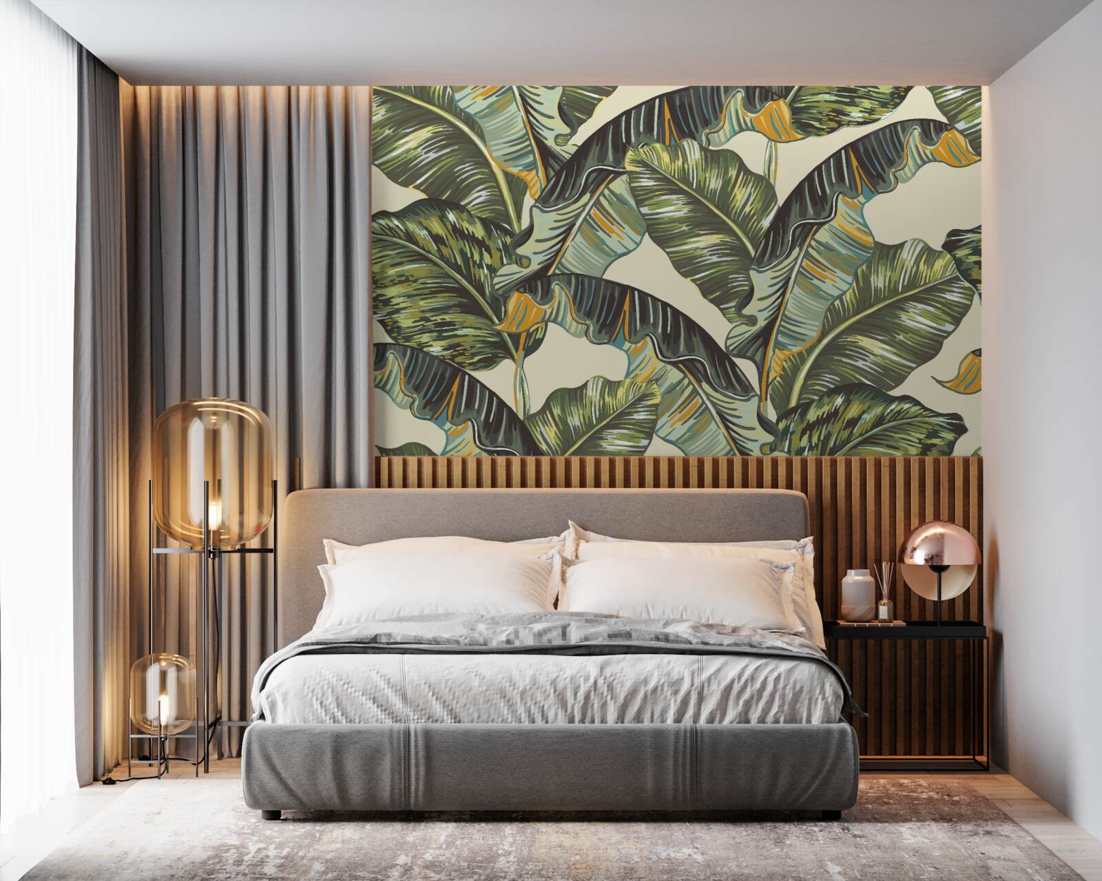 Fotobehang vele tinten op varenbladeren