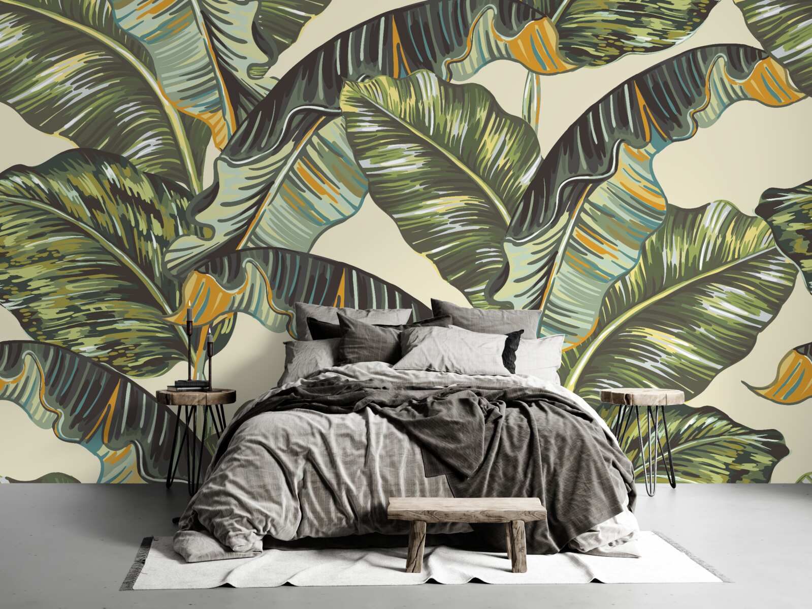 Fotobehang vele tinten op varenbladeren