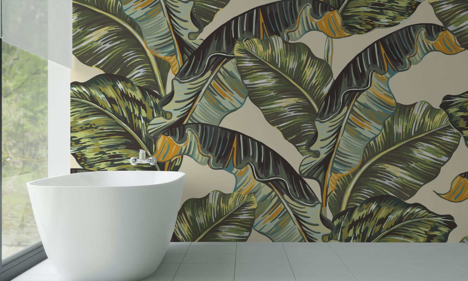 Fotobehang vele tinten op varenbladeren