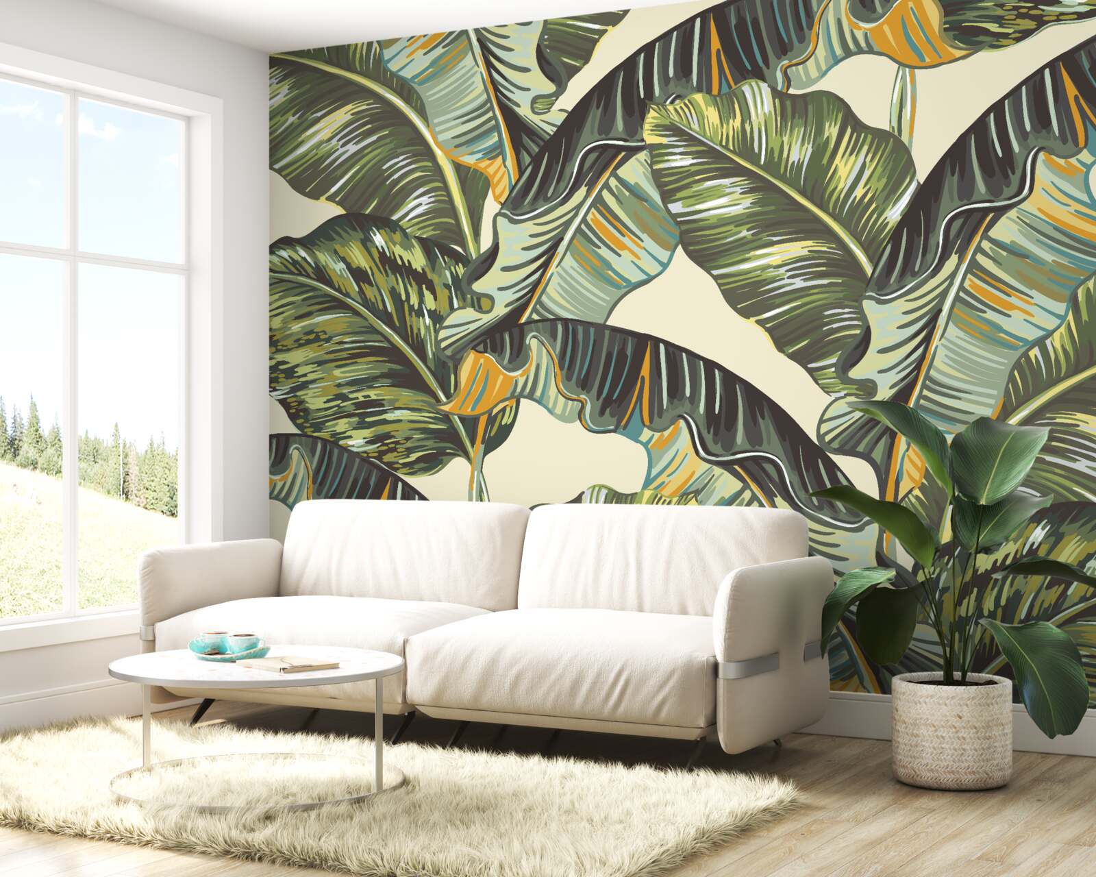 Fotobehang vele tinten op varenbladeren