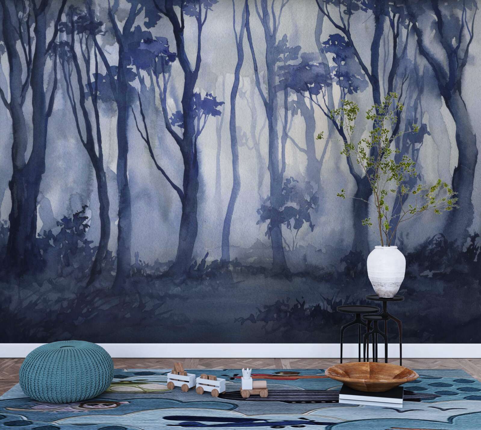 Fotobehang dichte mist in het bos