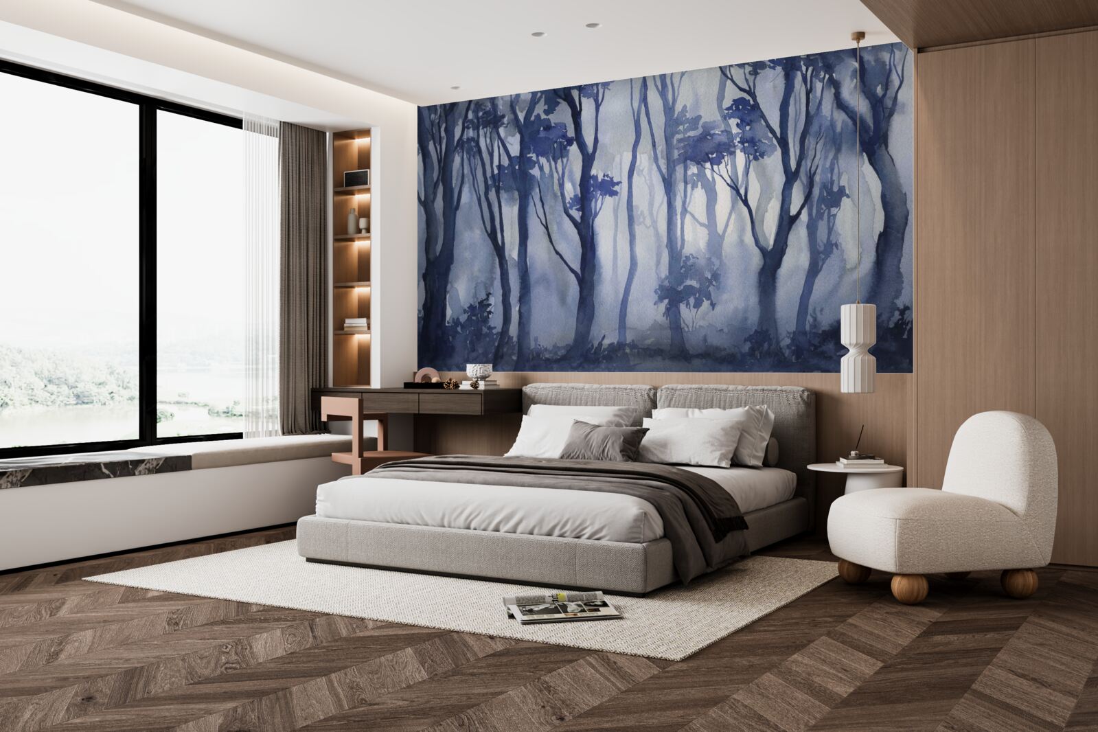 Fotobehang dichte mist in het bos