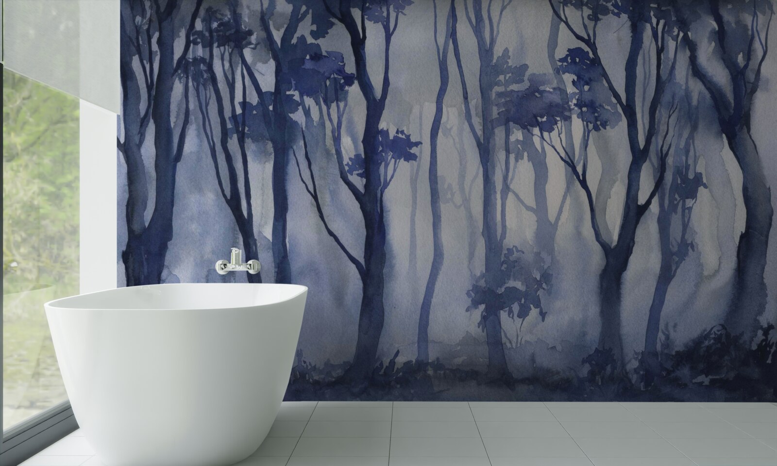 Fotobehang dichte mist in het bos