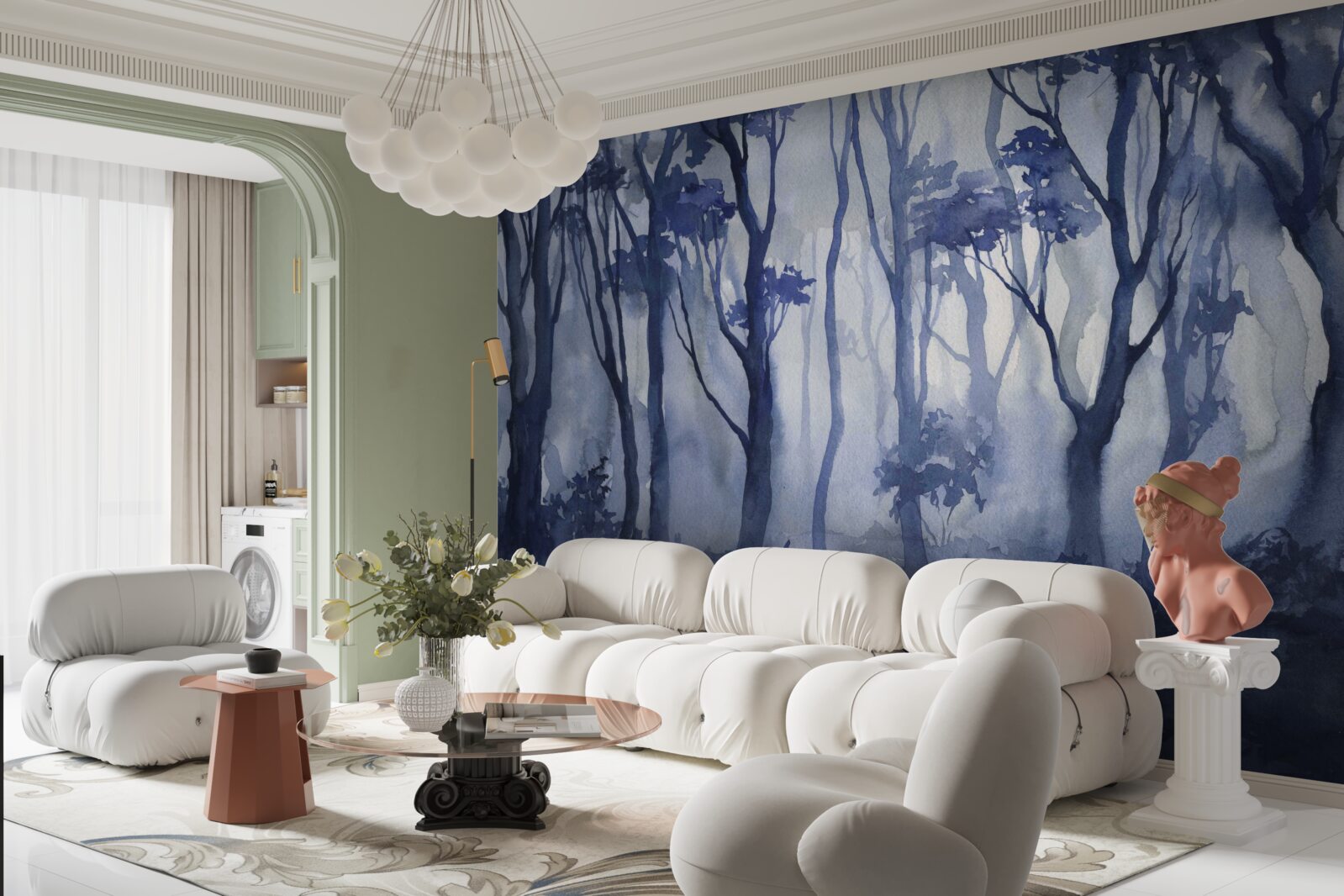 Fotobehang dichte mist in het bos