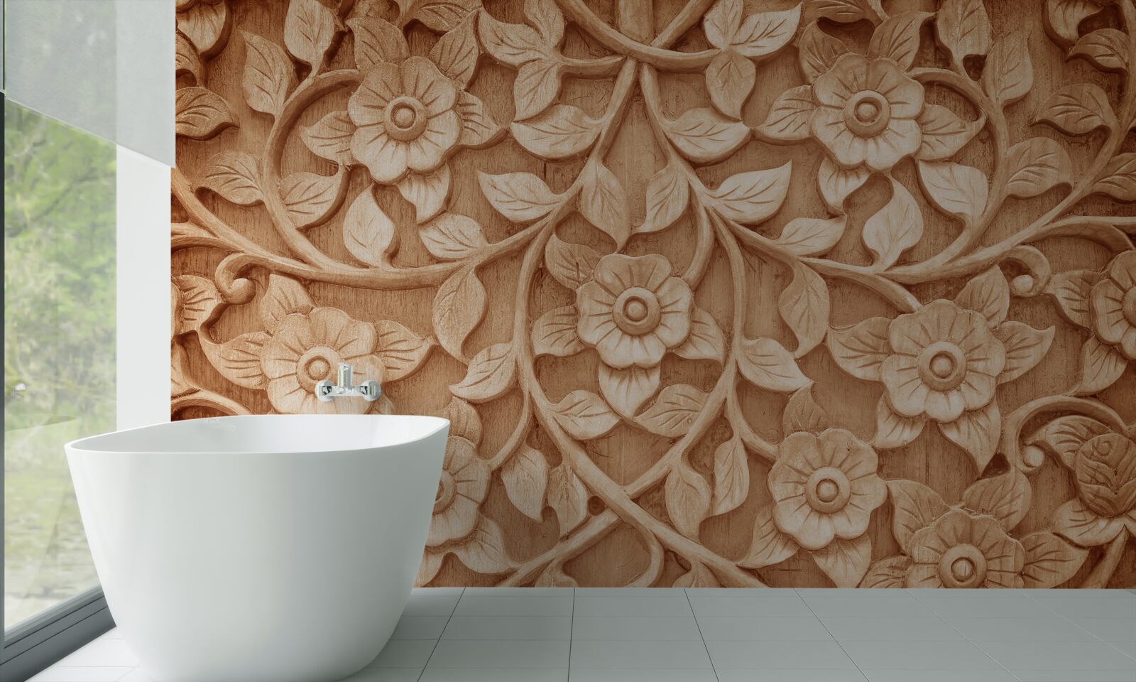 Fotobehang textuur van bloemen gemaakt van hout