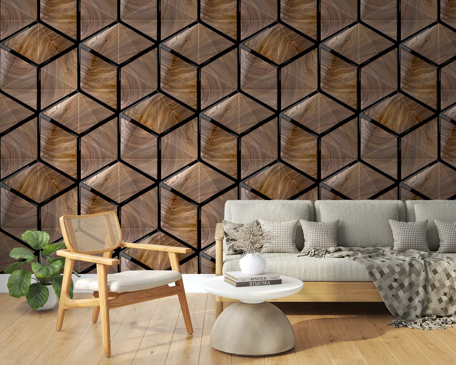 Fotobehang patronen van geometrische vormen op het parket