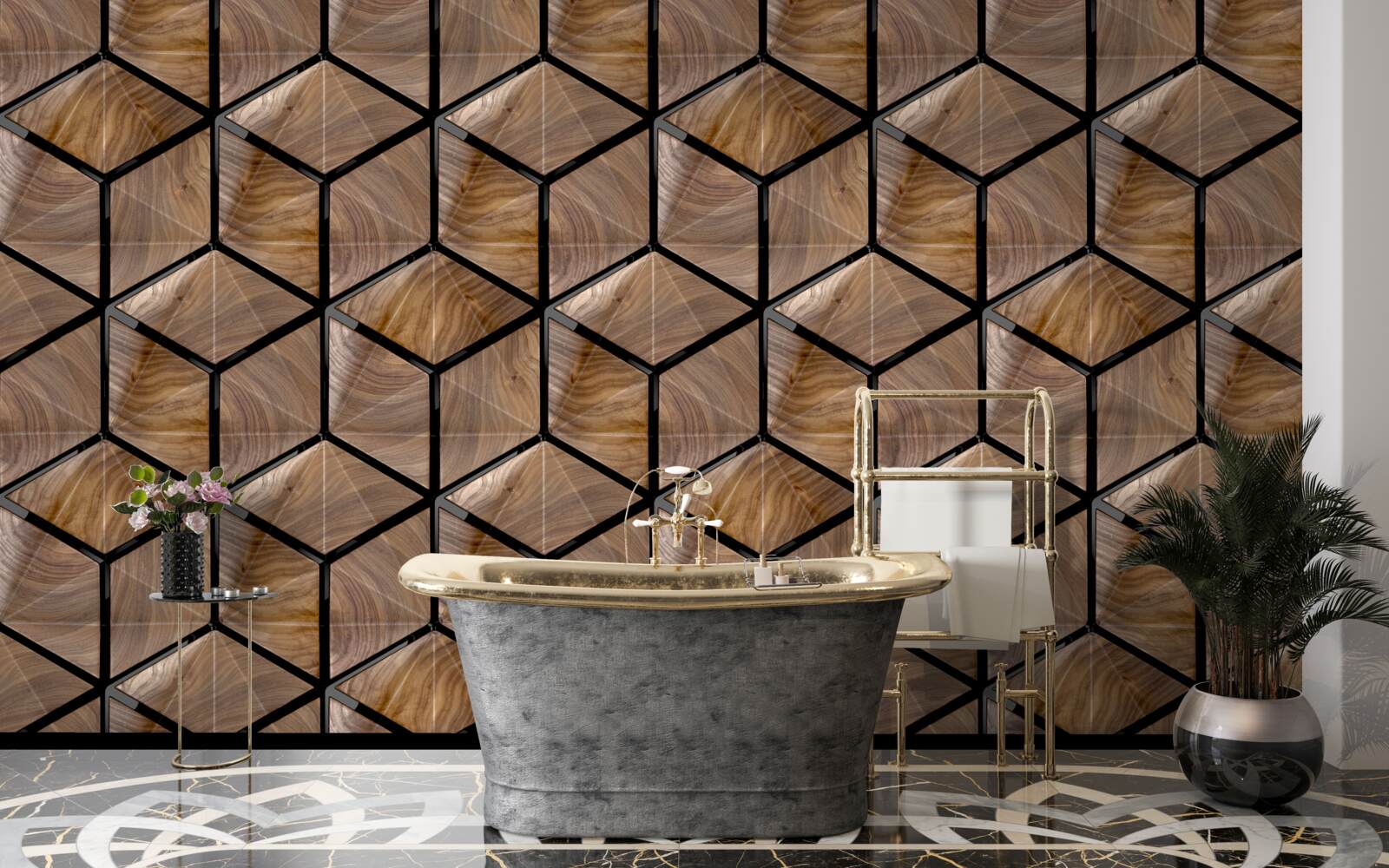 Fotobehang patronen van geometrische vormen op het parket