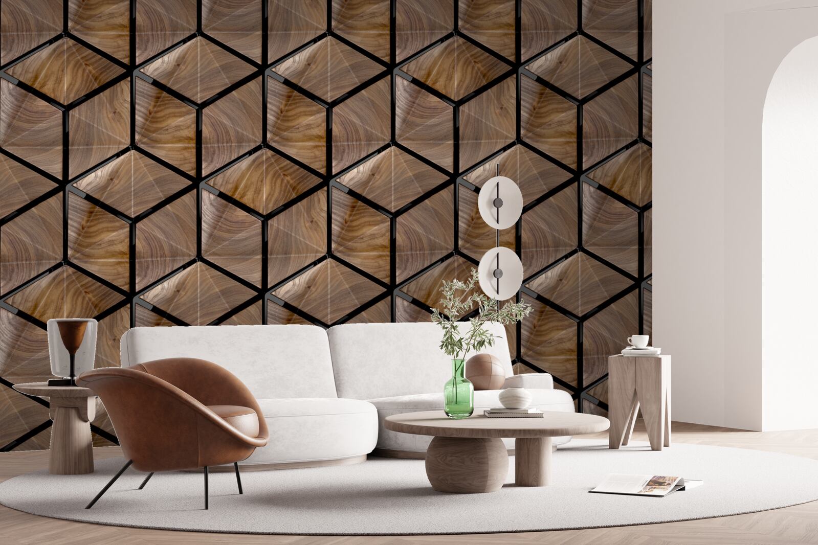 Fotobehang patronen van geometrische vormen op het parket