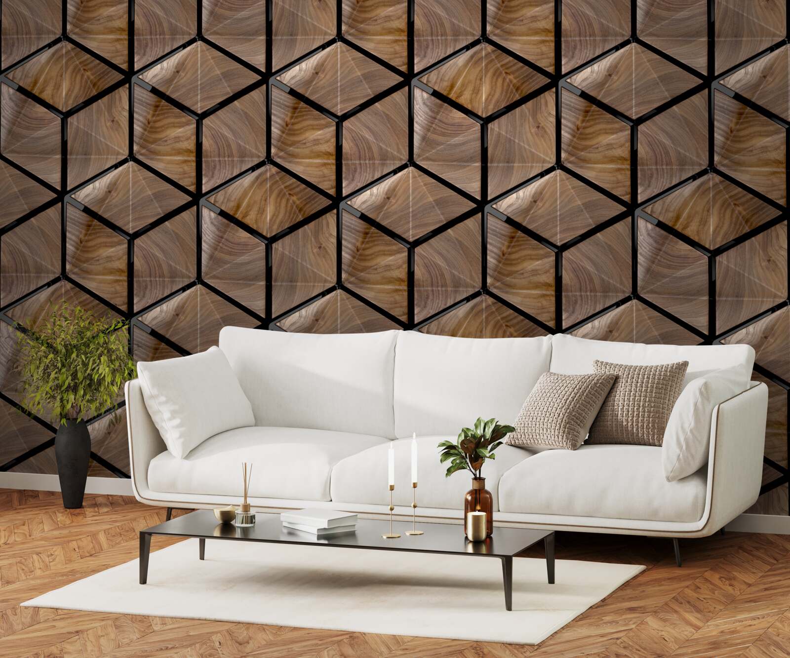 Fotobehang patronen van geometrische vormen op het parket