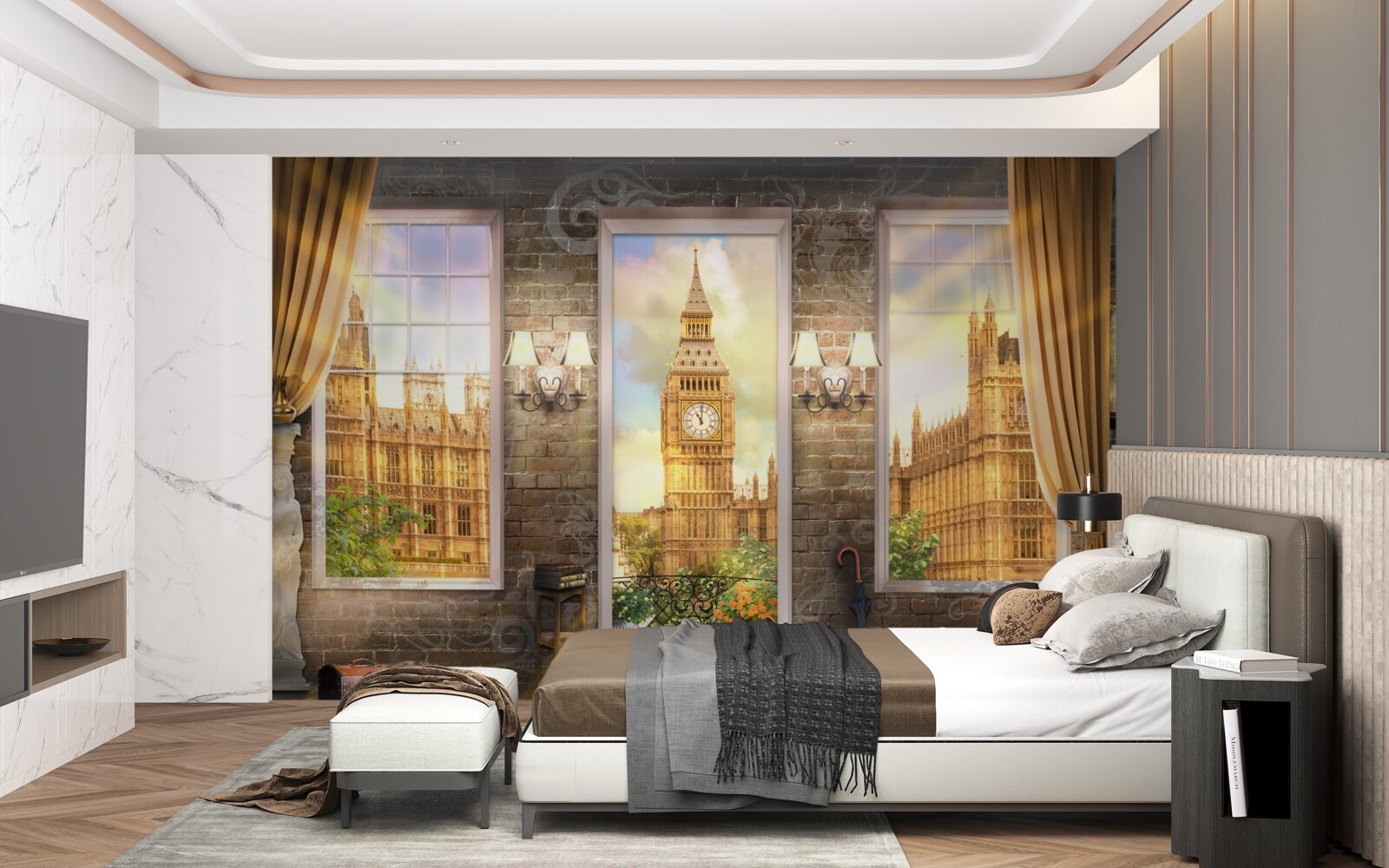 Fotobehang skyline van Londen vanuit het raam