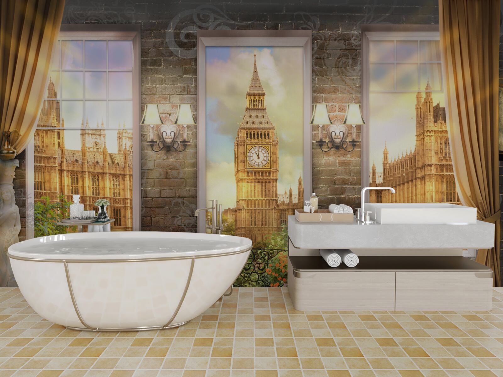 Fotobehang skyline van Londen vanuit het raam