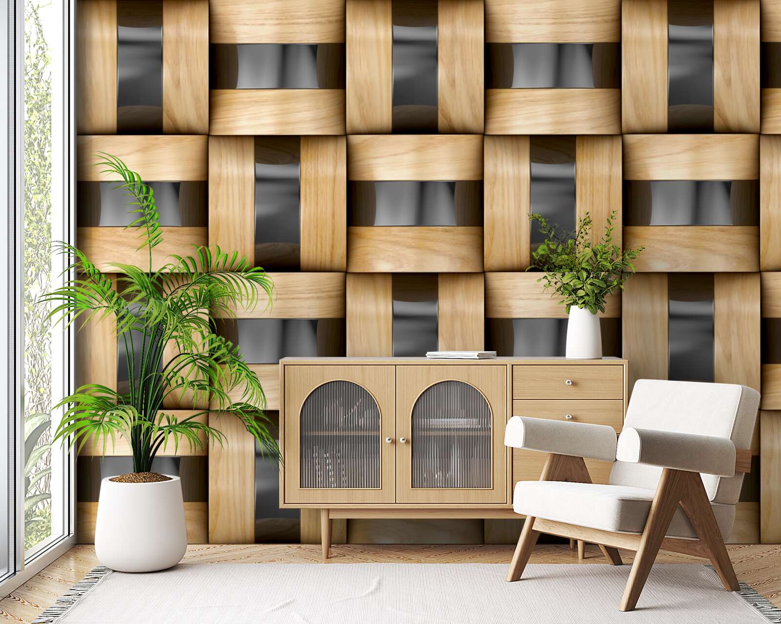 Fotobehang plank van houten blokken