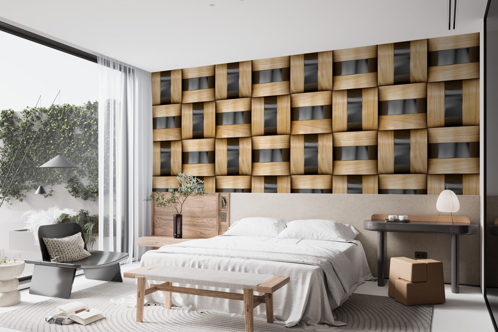 Fotobehang plank van houten blokken