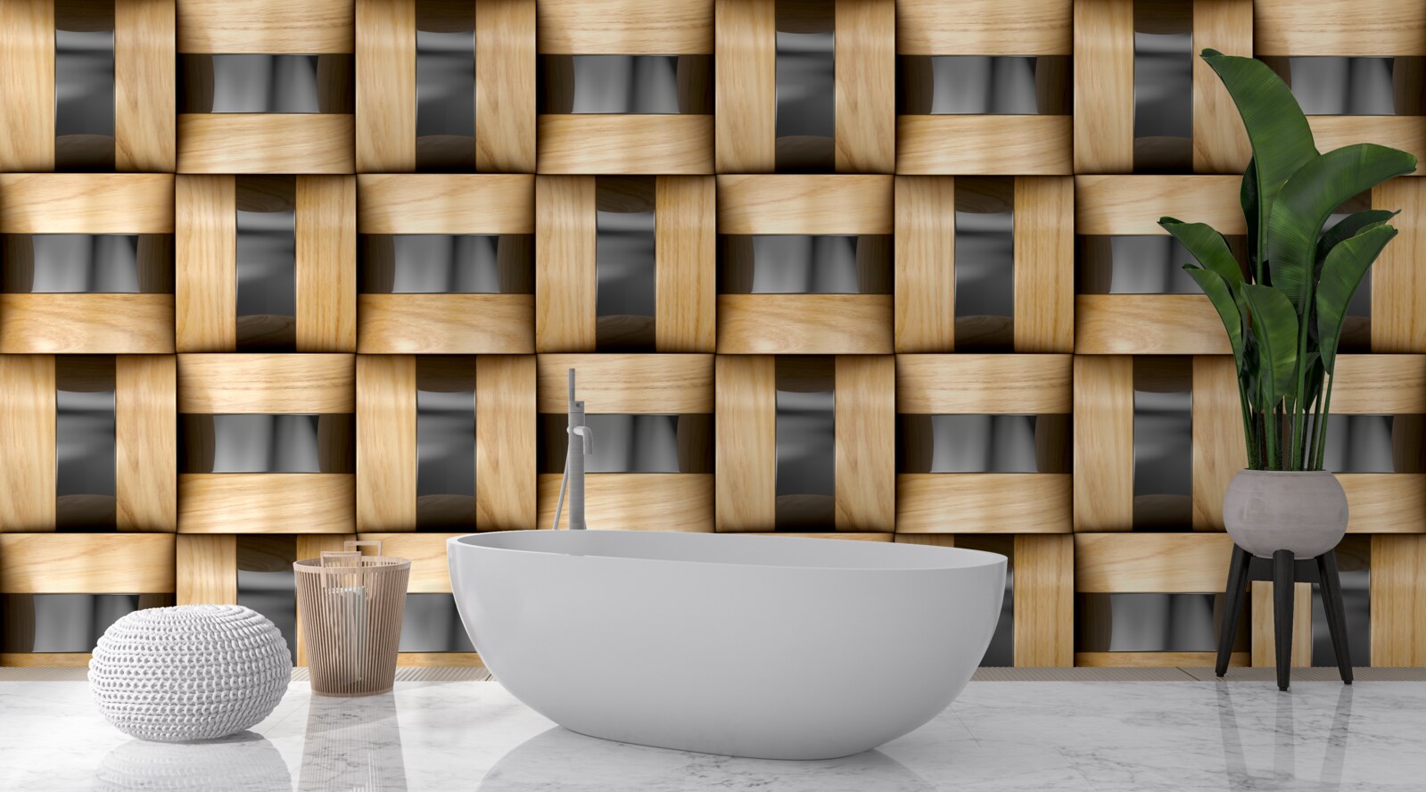 Fotobehang plank van houten blokken