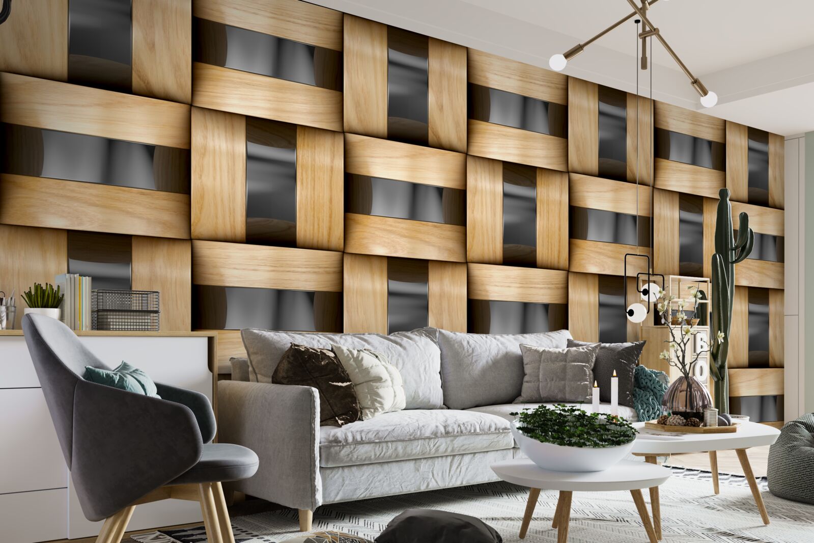 Fotobehang plank van houten blokken