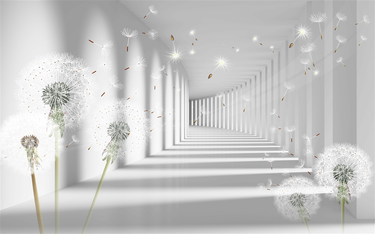 Fotobehang paardenbloemblaadjes worden in de tunnel gebracht