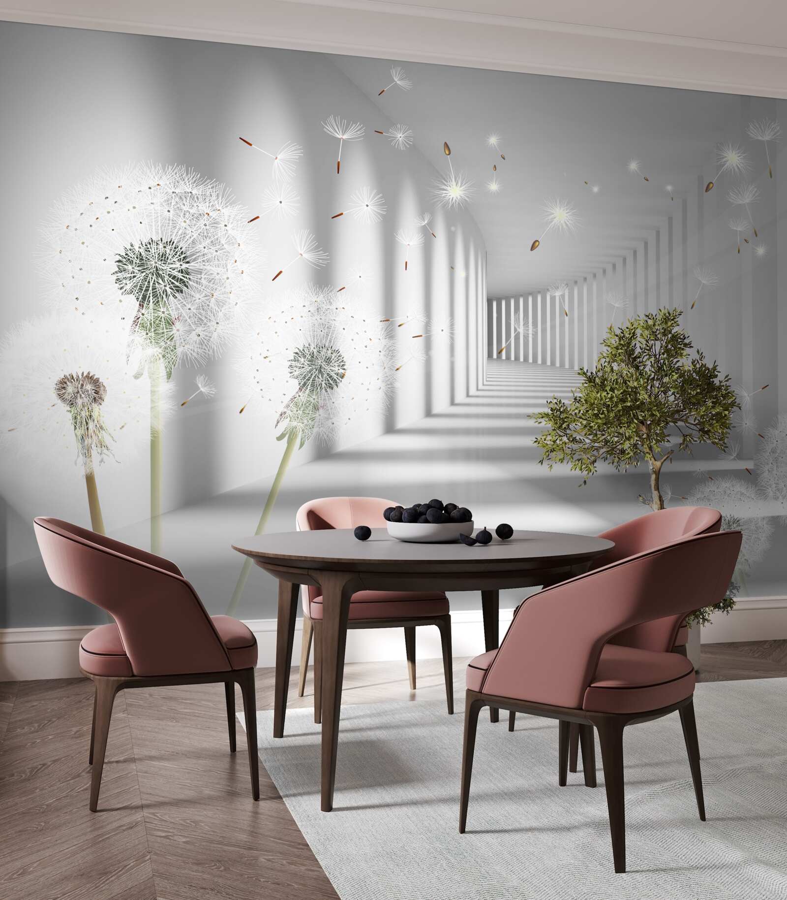 Fotobehang paardenbloemblaadjes worden in de tunnel gebracht