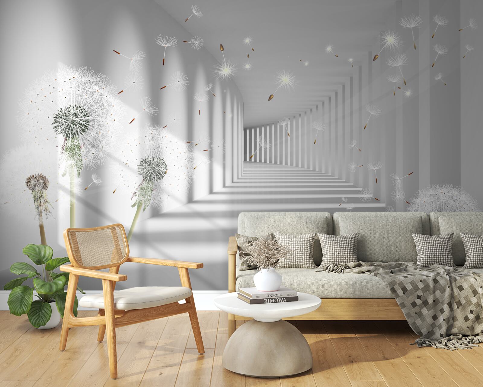 Fotobehang paardenbloemblaadjes worden in de tunnel gebracht