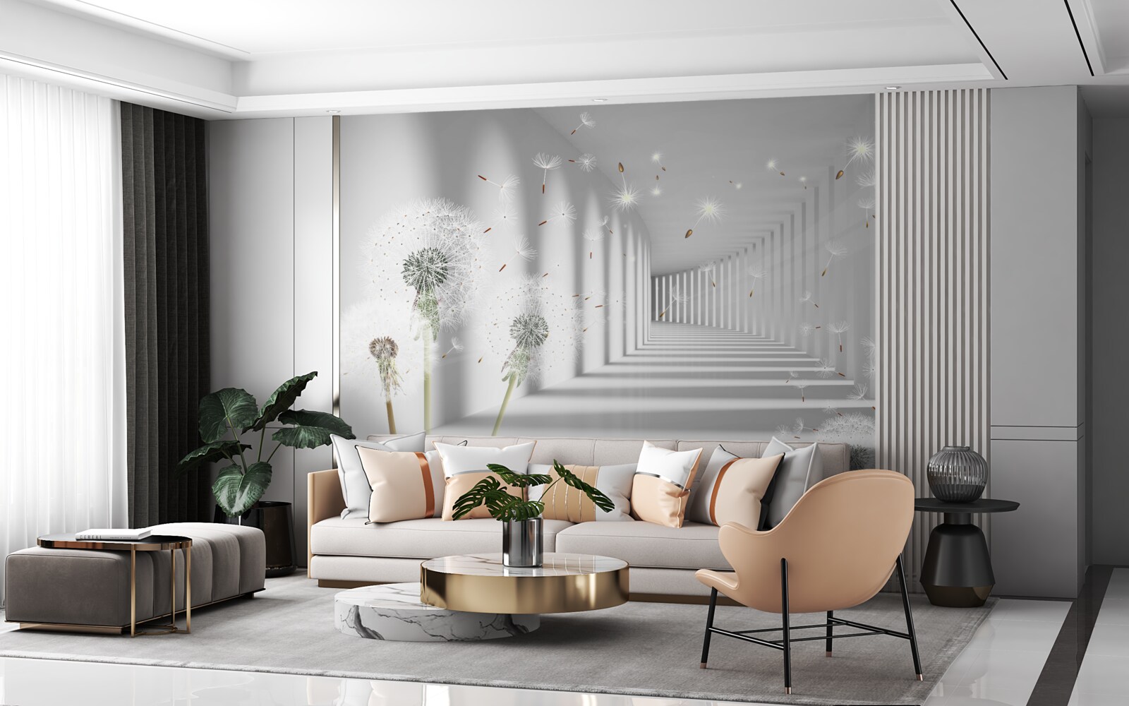 Fotobehang paardenbloemblaadjes worden in de tunnel gebracht