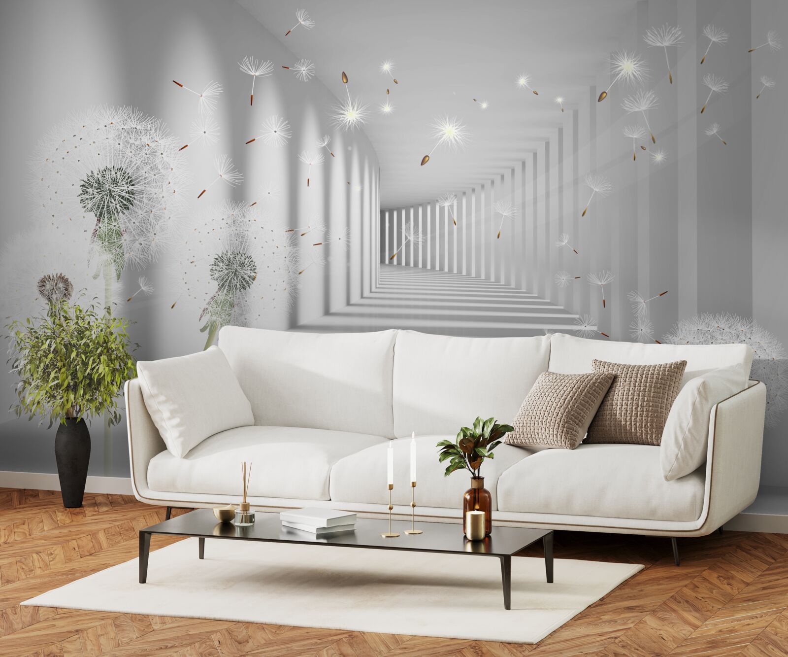 Fotobehang paardenbloemblaadjes worden in de tunnel gebracht