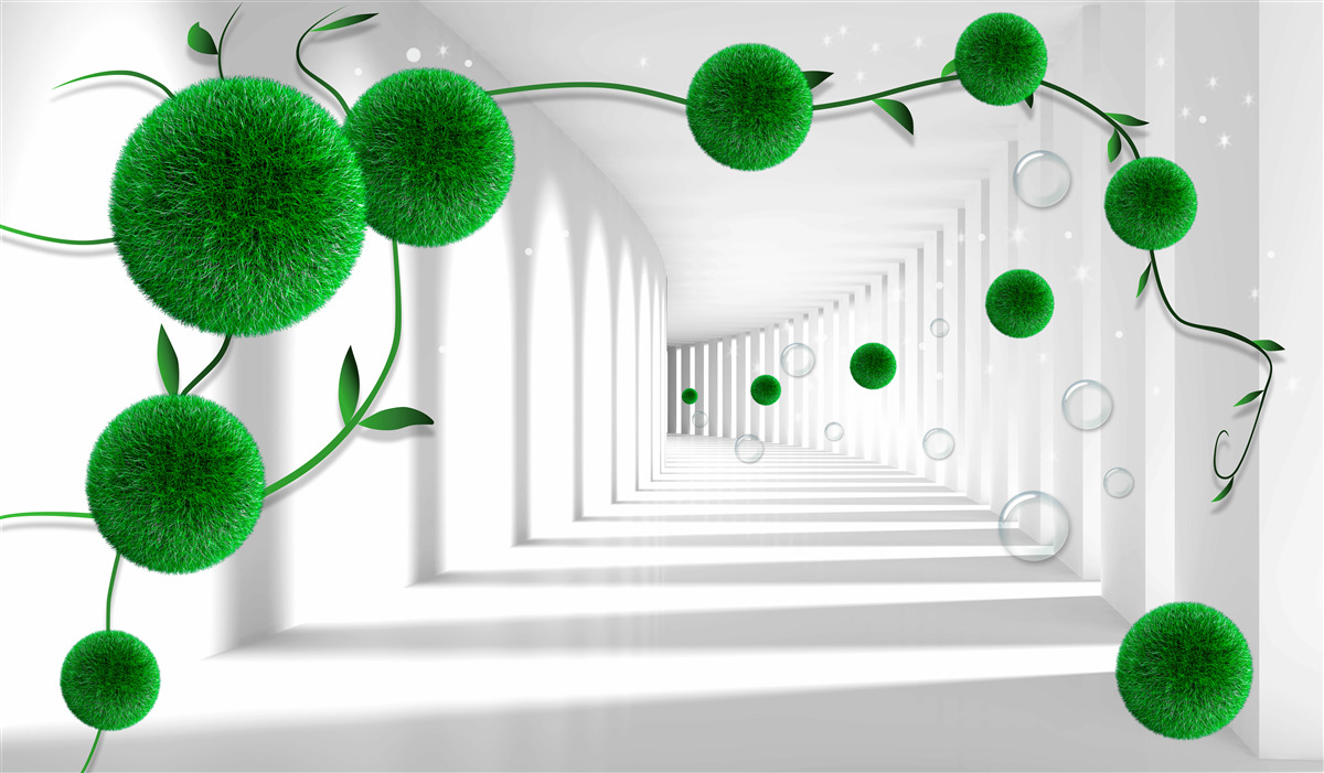 Fotobehang groene ballen zweven in de tunnel