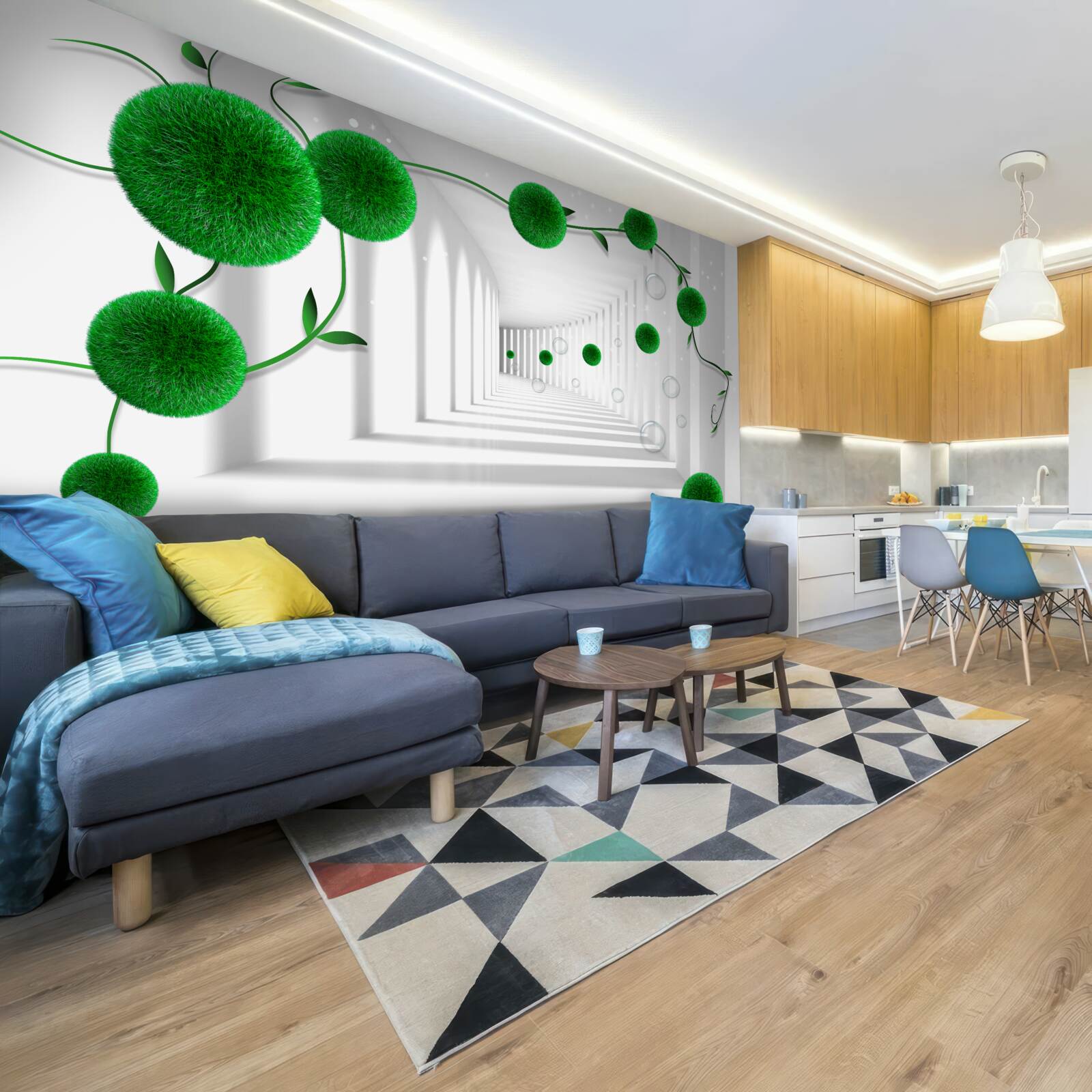 Fotobehang groene ballen zweven in de tunnel