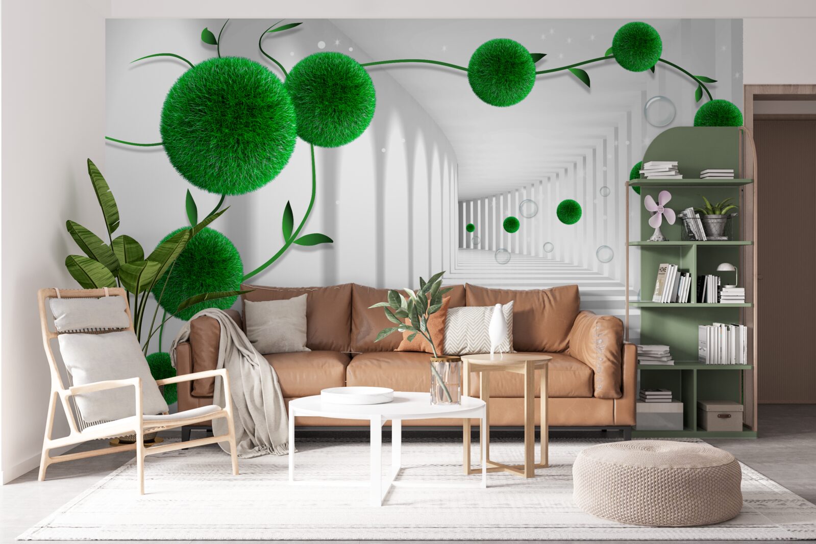 Fotobehang groene ballen zweven in de tunnel