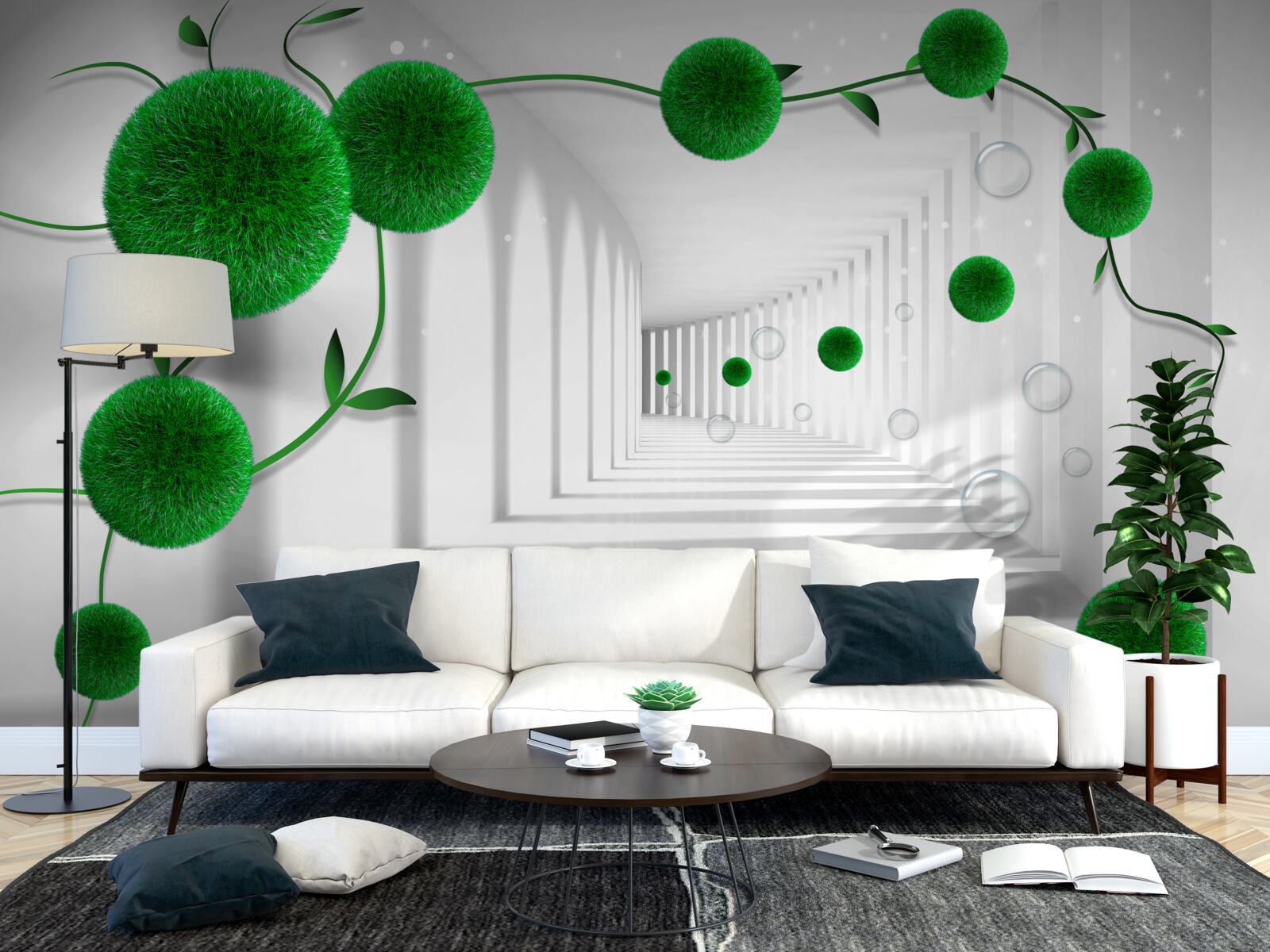 Fotobehang groene ballen zweven in de tunnel