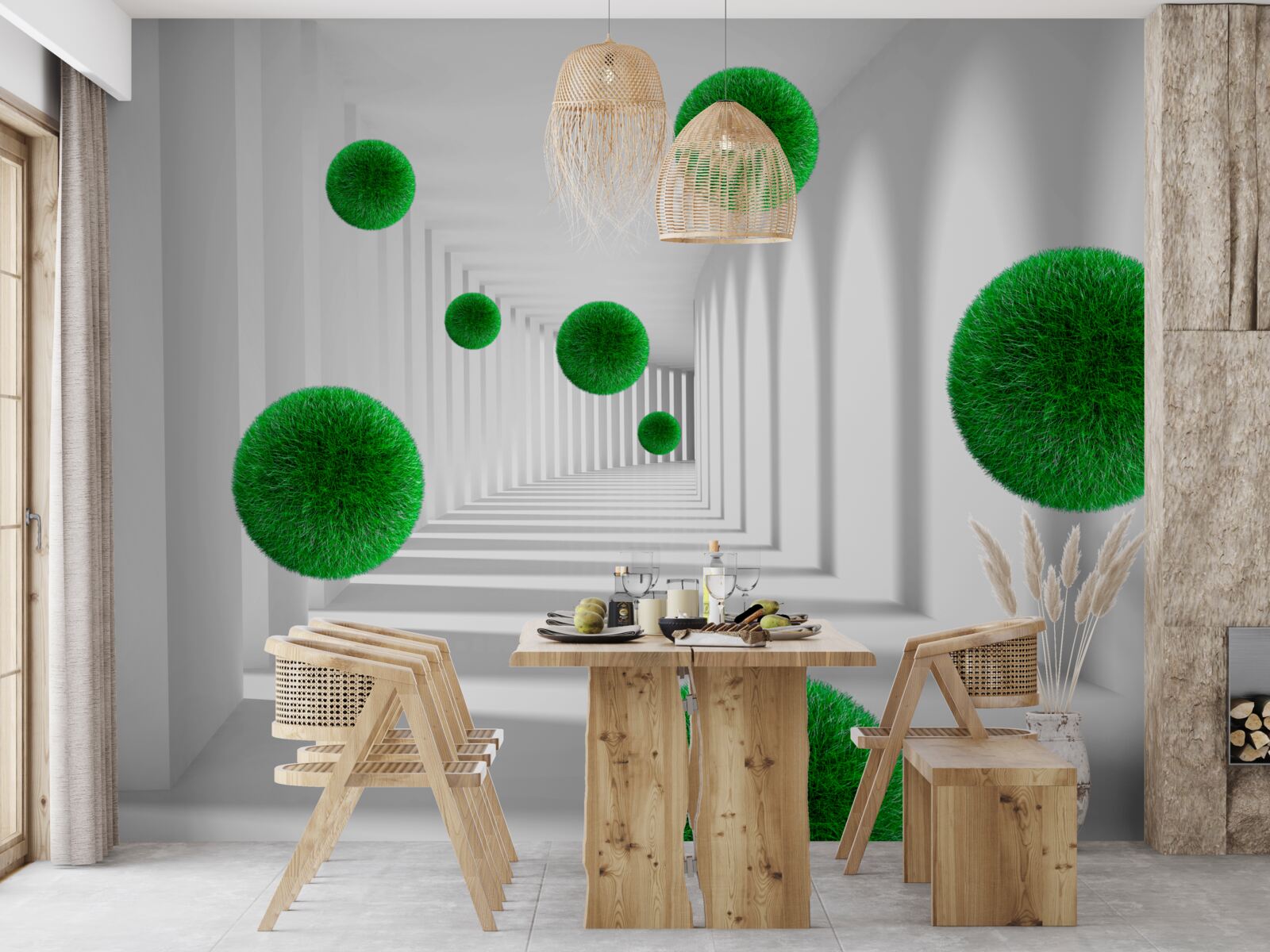 Fotobehang drijvende dichte groene ballen