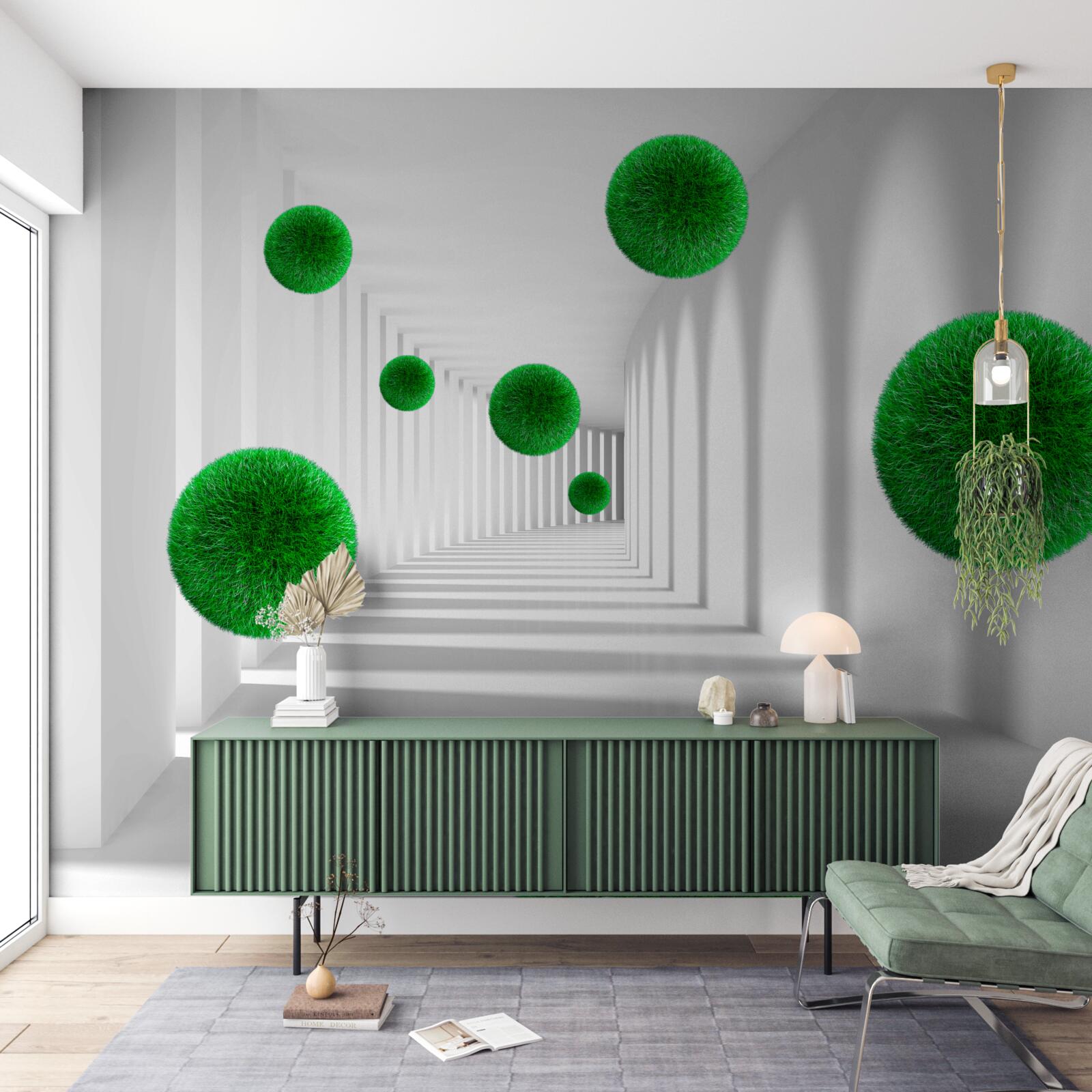 Fotobehang drijvende dichte groene ballen