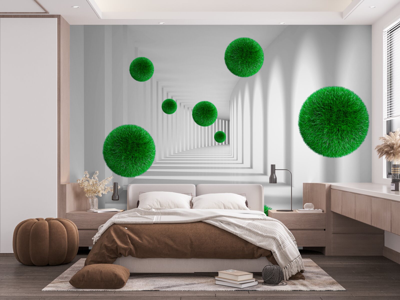 Fotobehang drijvende dichte groene ballen