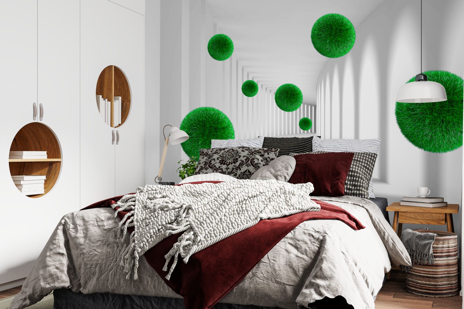 Fotobehang drijvende dichte groene ballen