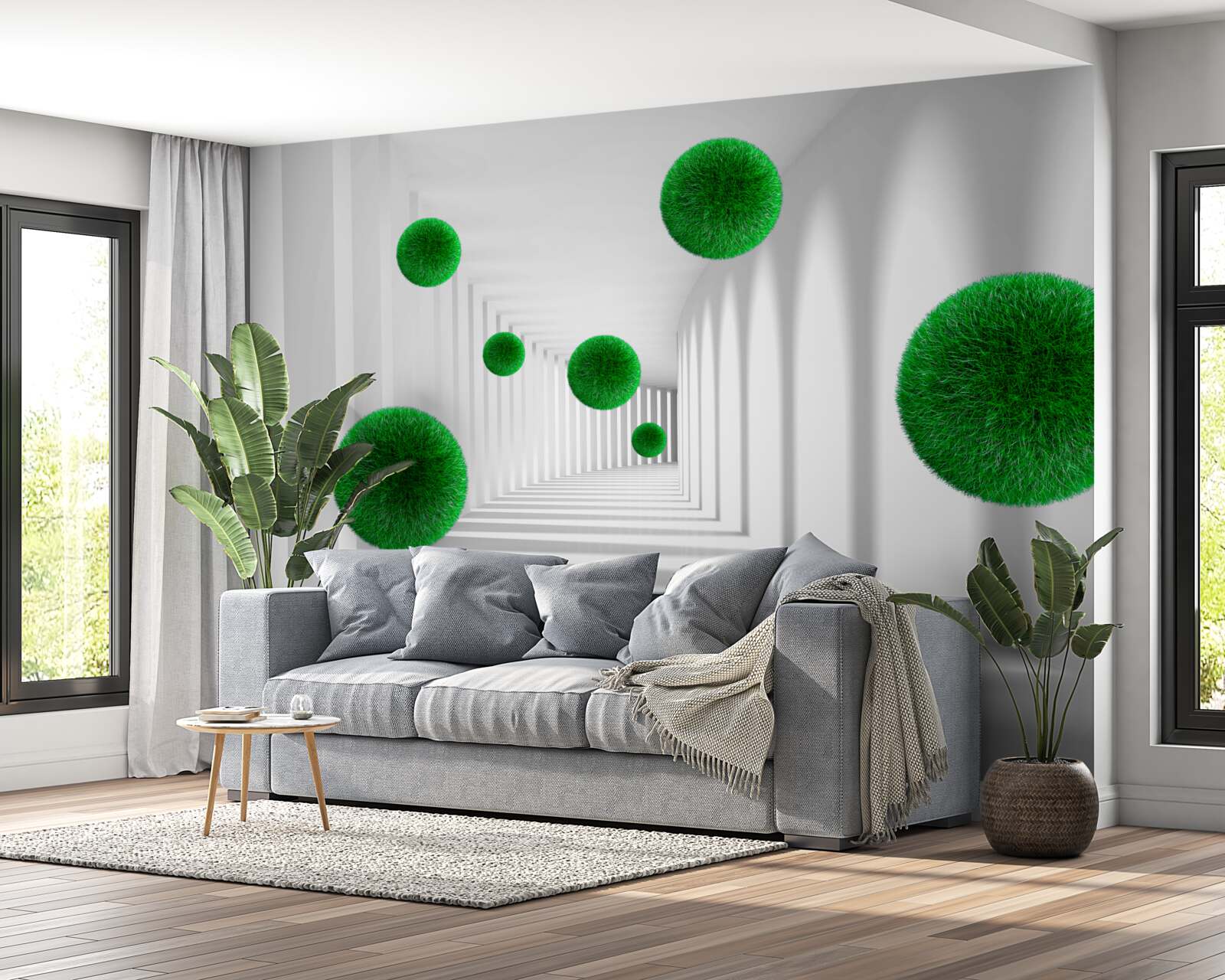 Fotobehang drijvende dichte groene ballen