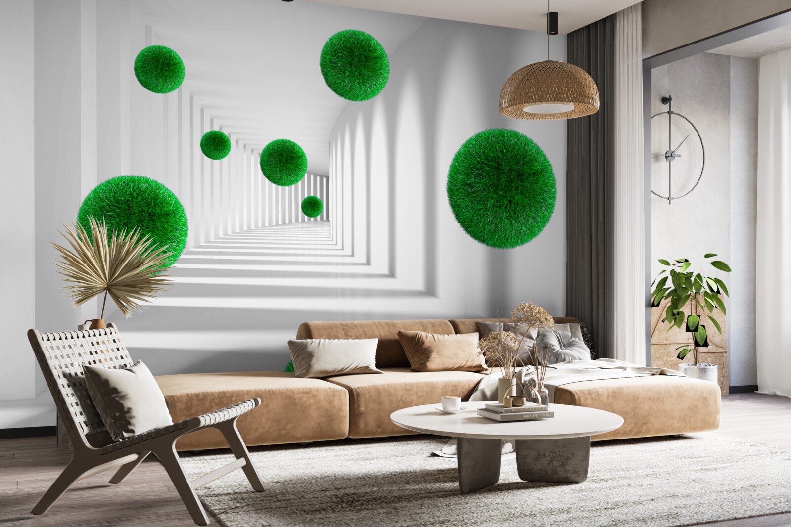 Fotobehang drijvende dichte groene ballen