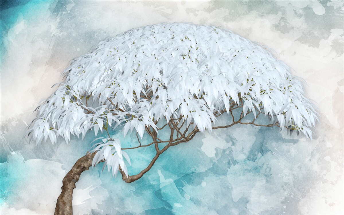 Fotobehang onder de dekking van de nacht verbergt zich een sneeuwwitte weelderige varen