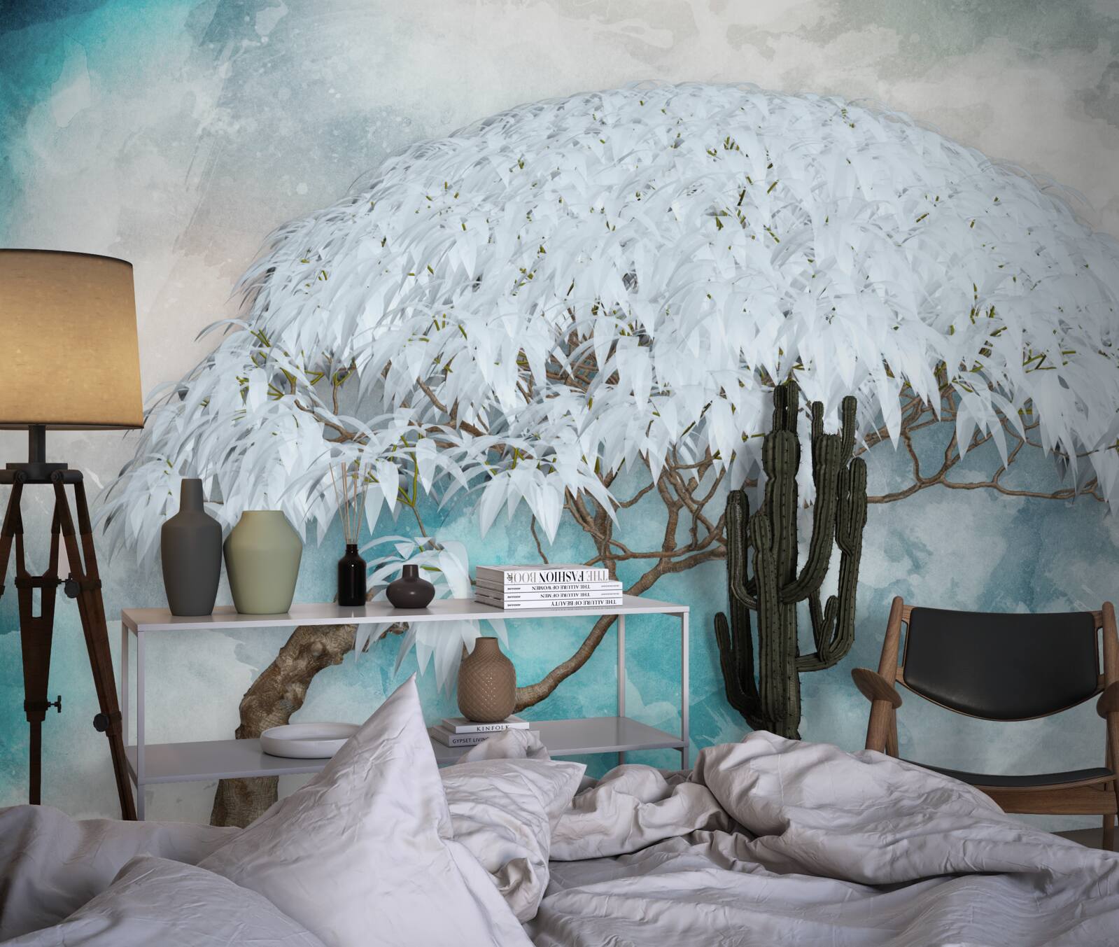 Fotobehang onder de dekking van de nacht verbergt zich een sneeuwwitte weelderige varen