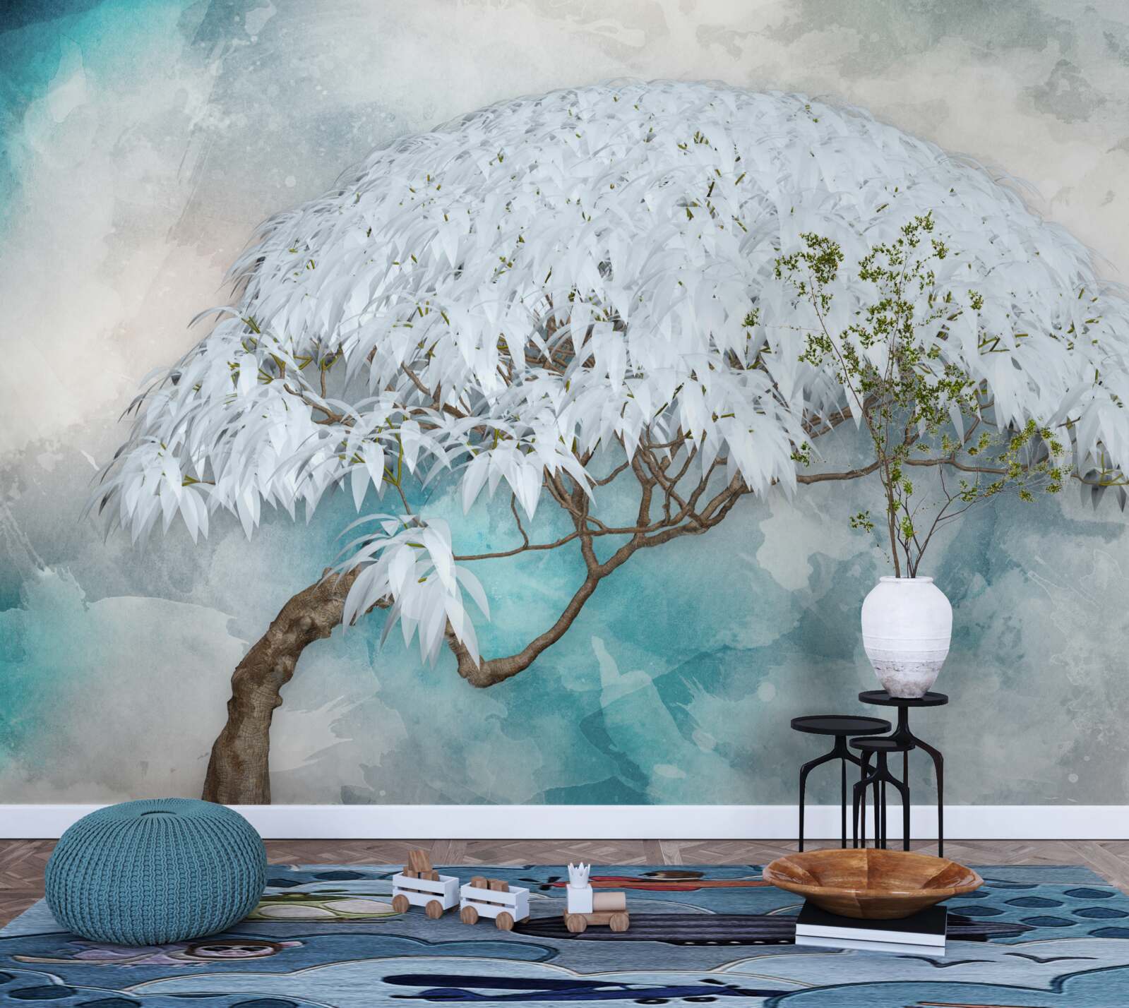 Fotobehang onder de dekking van de nacht verbergt zich een sneeuwwitte weelderige varen