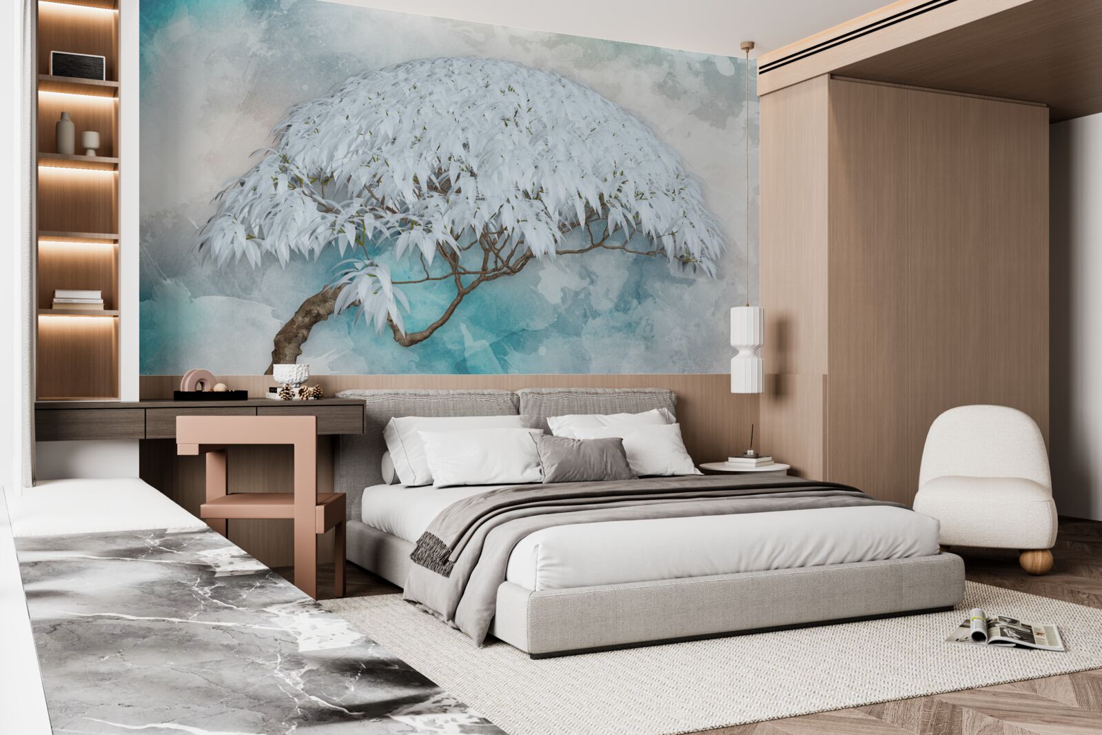 Fotobehang onder de dekking van de nacht verbergt zich een sneeuwwitte weelderige varen