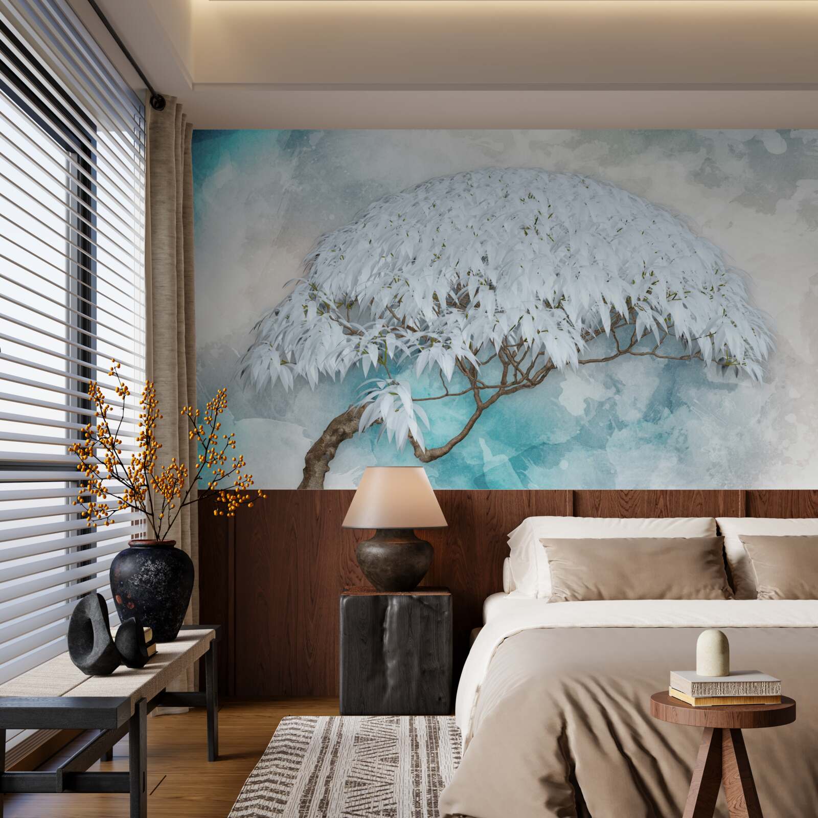 Fotobehang onder de dekking van de nacht verbergt zich een sneeuwwitte weelderige varen