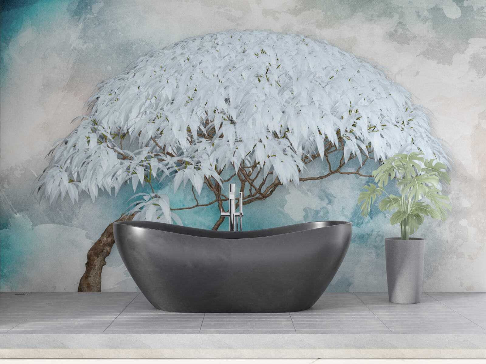 Fotobehang onder de dekking van de nacht verbergt zich een sneeuwwitte weelderige varen