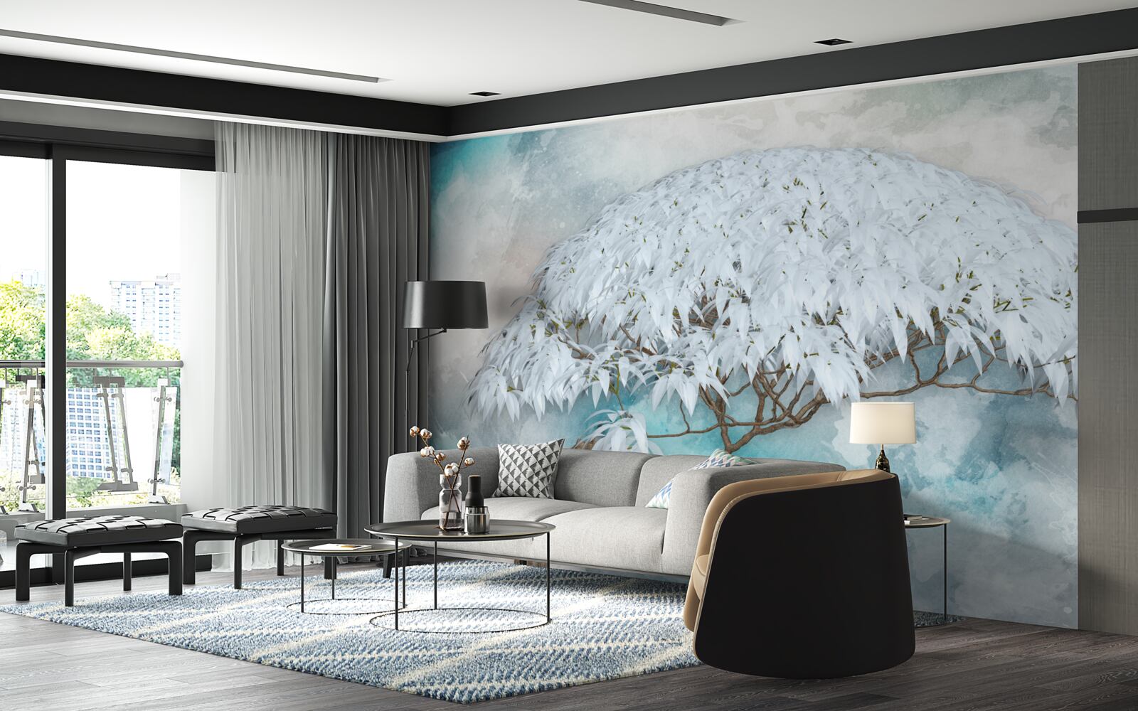 Fotobehang onder de dekking van de nacht verbergt zich een sneeuwwitte weelderige varen