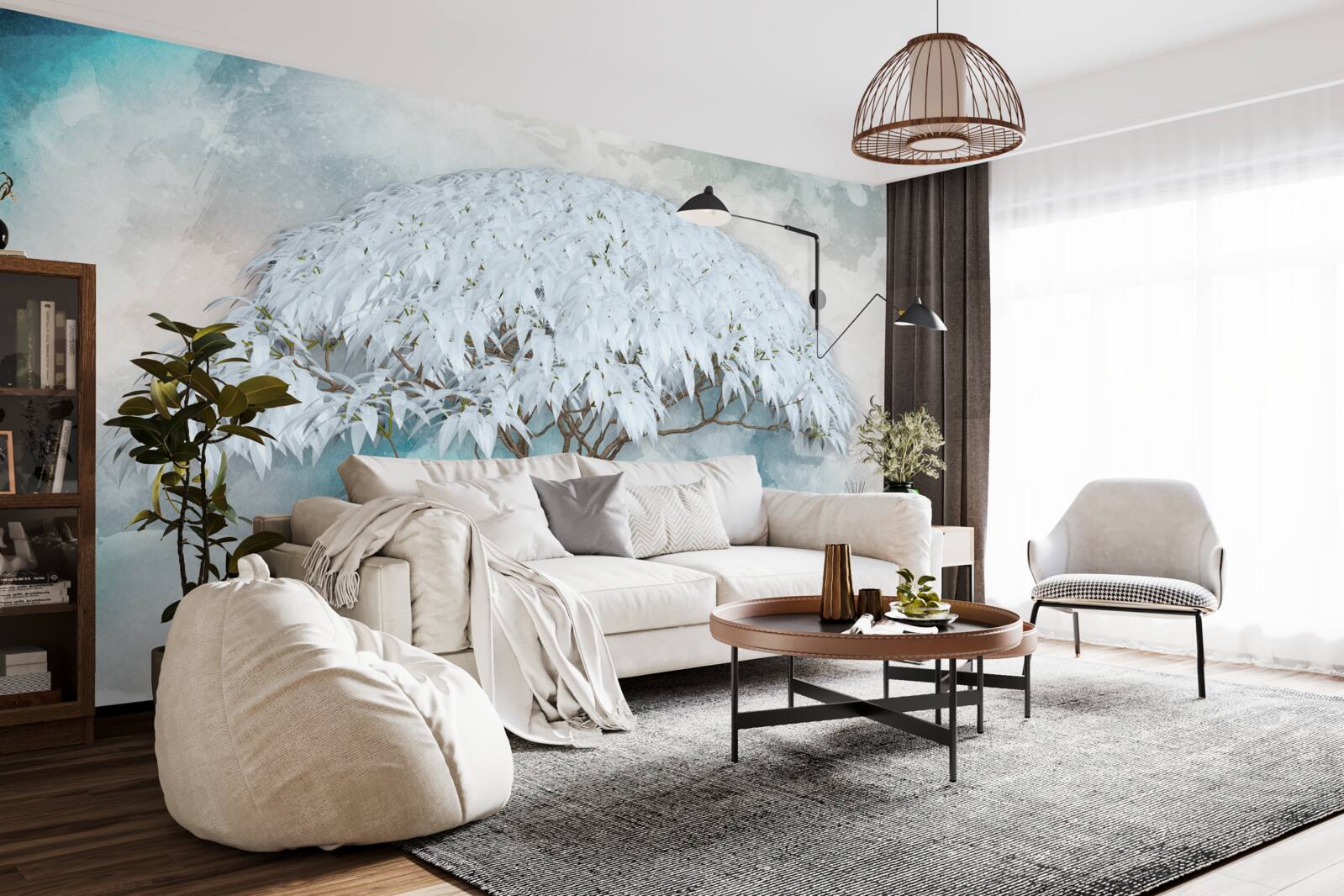 Fotobehang onder de dekking van de nacht verbergt zich een sneeuwwitte weelderige varen