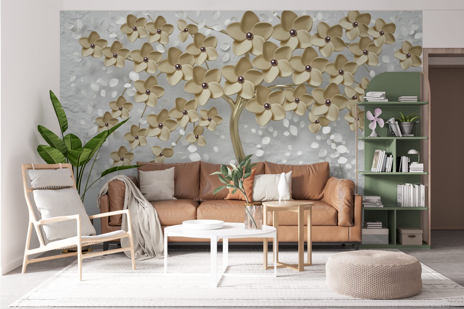 Fotobehang boom bezaaid met gouden bloemen