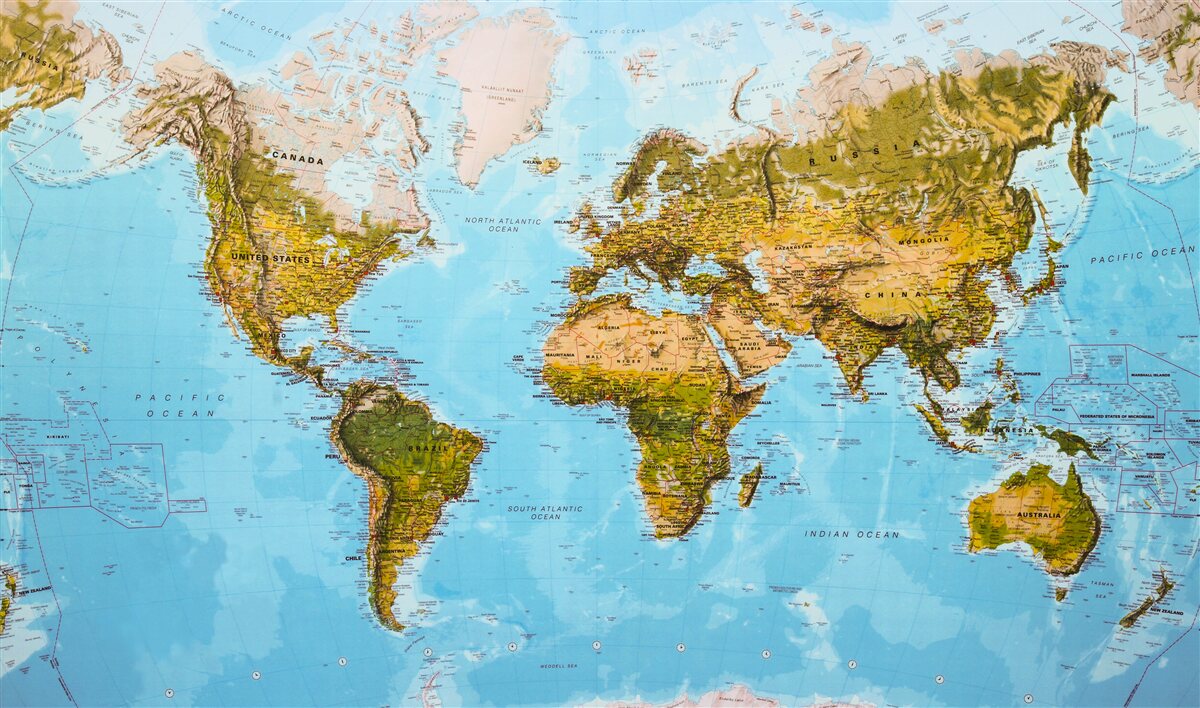 Fotobehang wereldkaart met hoogtegebieden