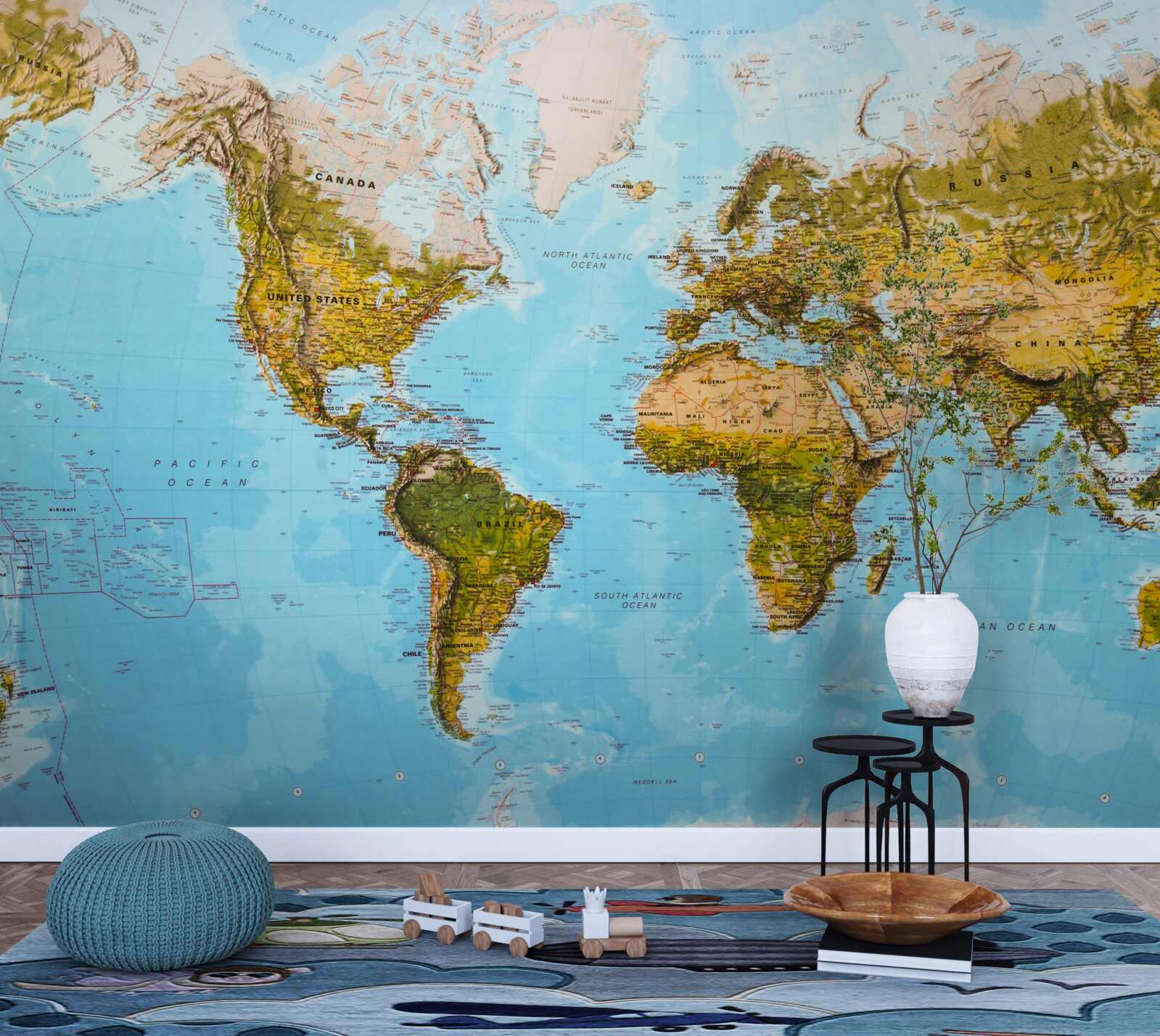 Fotobehang wereldkaart met hoogtegebieden