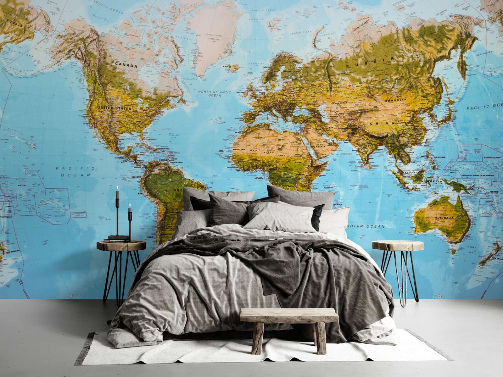 Fotobehang wereldkaart met hoogtegebieden